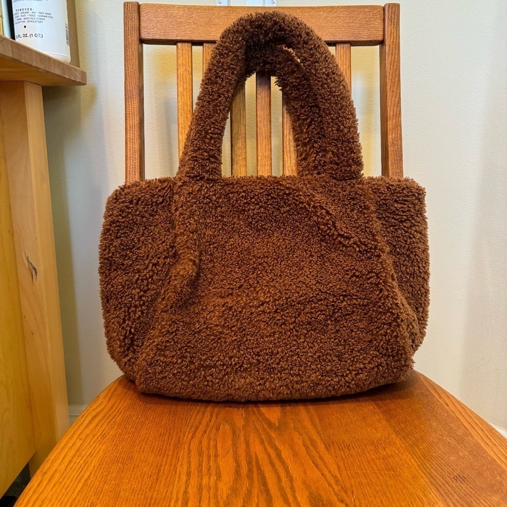 Teddy Sherpa Tote Bag, A New Day, Faux Shearling, Copper Brown, 17”X 10.5” X 5” - Picture 9 of 10